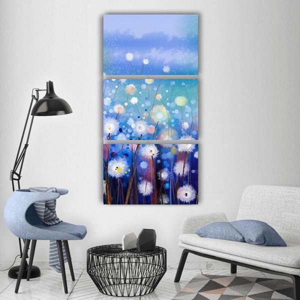 White Flowers Field Vertical Canvas Wall Art-3 Vertical-Gallery Wrap-12" x 25"-Tiaracle