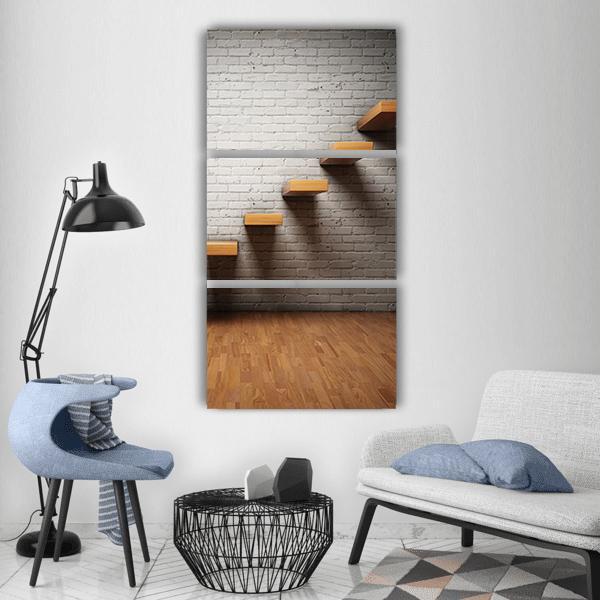 Stairs On Brick Wall Vertical Canvas Wall Art-3 Vertical-Gallery Wrap-12" x 25"-Tiaracle