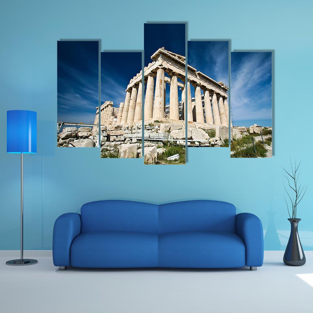 Acropolis In Greece Canvas Wall Art-5 Pop-Gallery Wrap-47" x 32"-Tiaracle