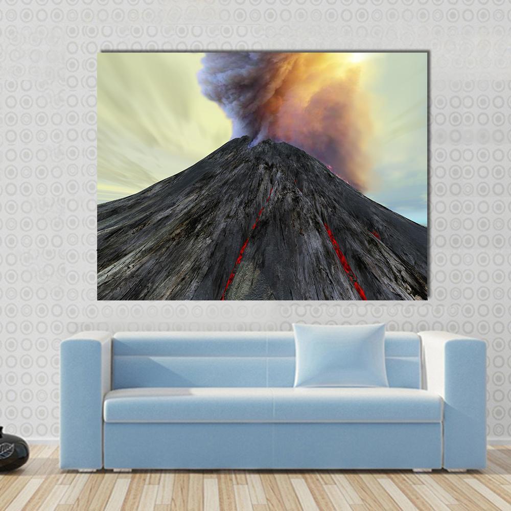 Active Volcano Belches Smoke Canvas Wall Art-1 Piece-Gallery Wrap-36" x 24"-Tiaracle