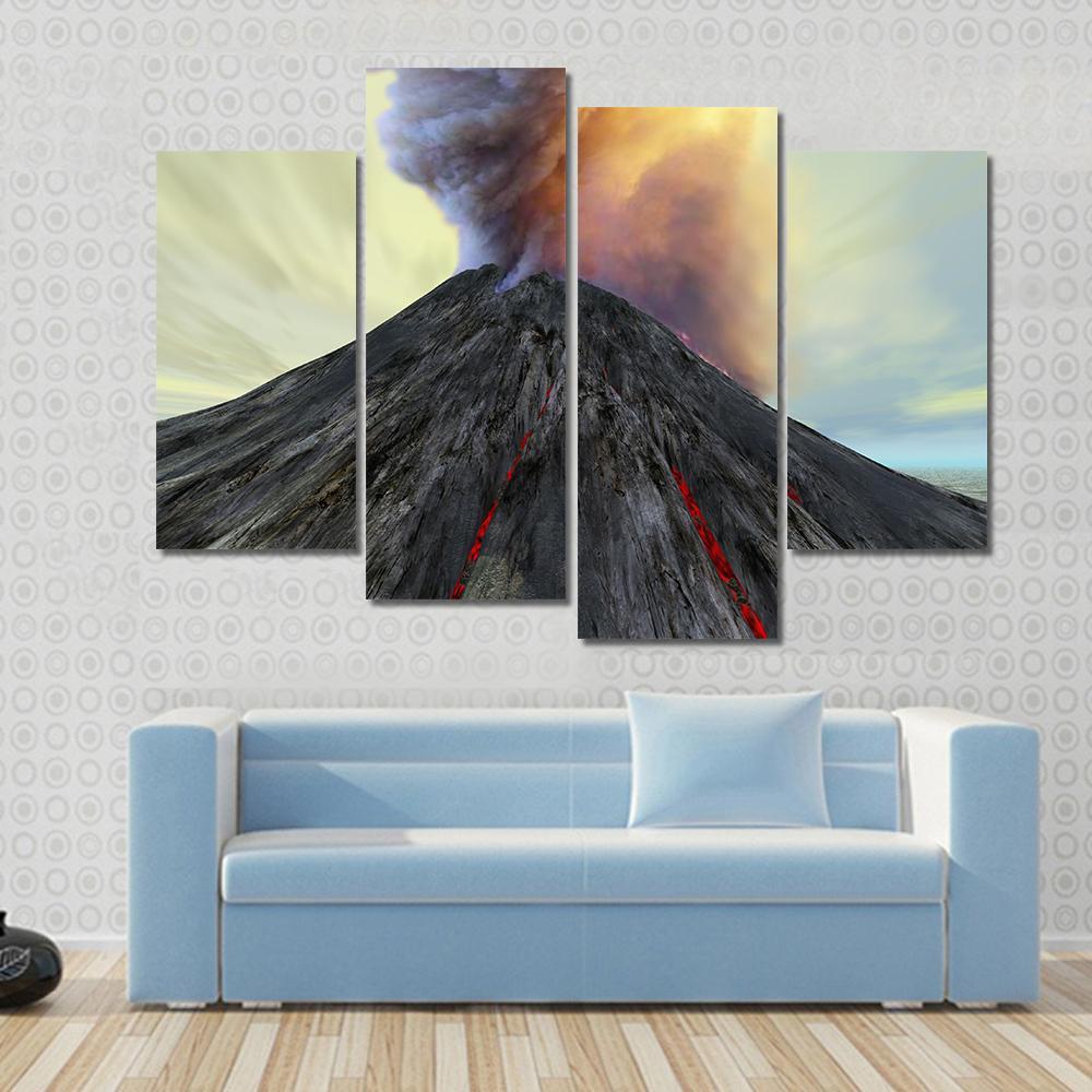 Active Volcano Belches Smoke Canvas Wall Art-5 Star-Gallery Wrap-62" x 32"-Tiaracle