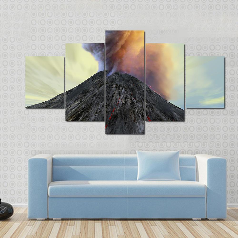 Active Volcano Belches Smoke Canvas Wall Art-5 Star-Gallery Wrap-62" x 32"-Tiaracle