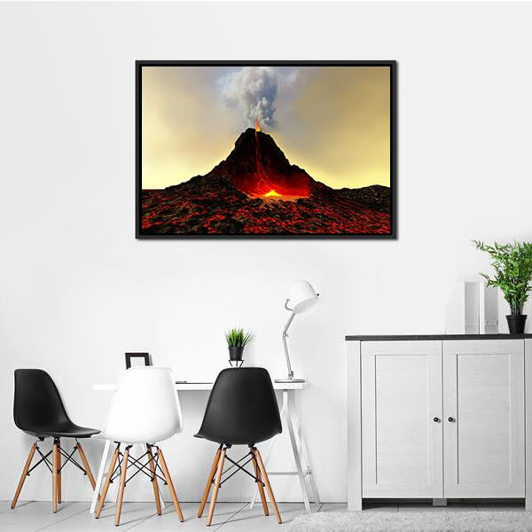 Active Volcano Spews Out Hot Red Lava Canvas Wall Art-1 Piece-Floating Frame-24" x 16"-Tiaracle