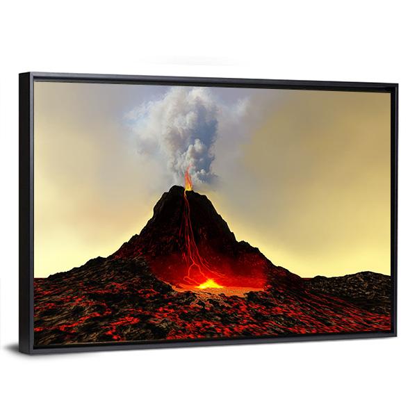 Active Volcano Spews Out Hot Red Lava Canvas Wall Art-5 Horizontal-Gallery Wrap-22" x 12"-Tiaracle