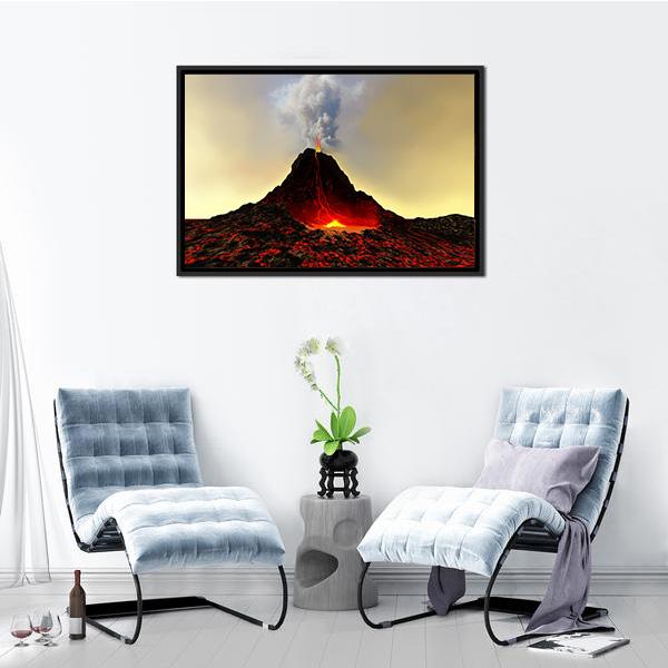 Active Volcano Spews Out Hot Red Lava Canvas Wall Art-5 Horizontal-Gallery Wrap-22" x 12"-Tiaracle
