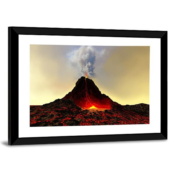 Active Volcano Spews Out Hot Red Lava Canvas Wall Art-5 Horizontal-Gallery Wrap-22" x 12"-Tiaracle