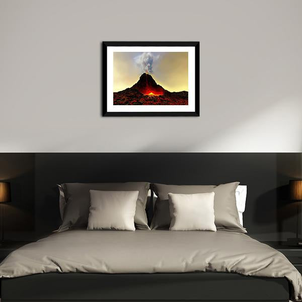 Active Volcano Spews Out Hot Red Lava Canvas Wall Art-5 Horizontal-Gallery Wrap-22" x 12"-Tiaracle
