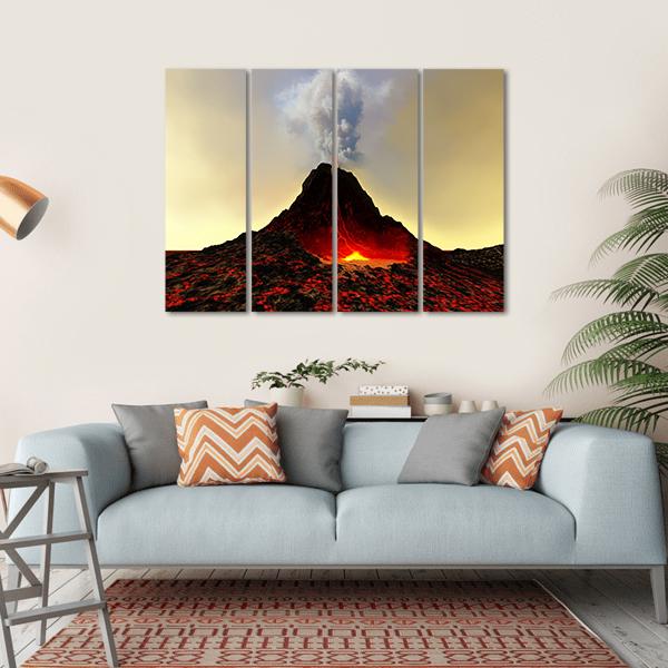 Active Volcano Spews Out Hot Red Lava Canvas Wall Art-4 Horizontal-Gallery Wrap-34" x 24"-Tiaracle