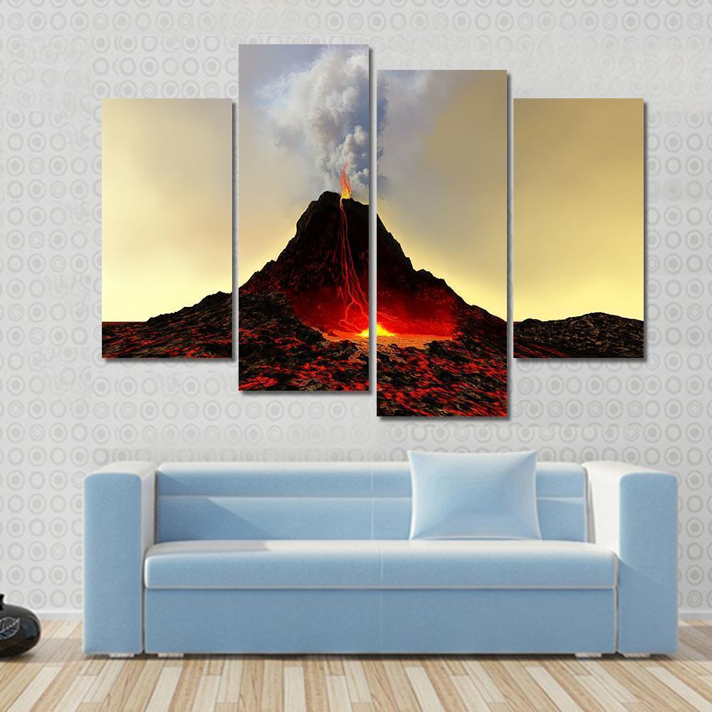 Active Volcano Spews Out Hot Red Lava Canvas Wall Art-5 Pop-Gallery Wrap-47" x 32"-Tiaracle