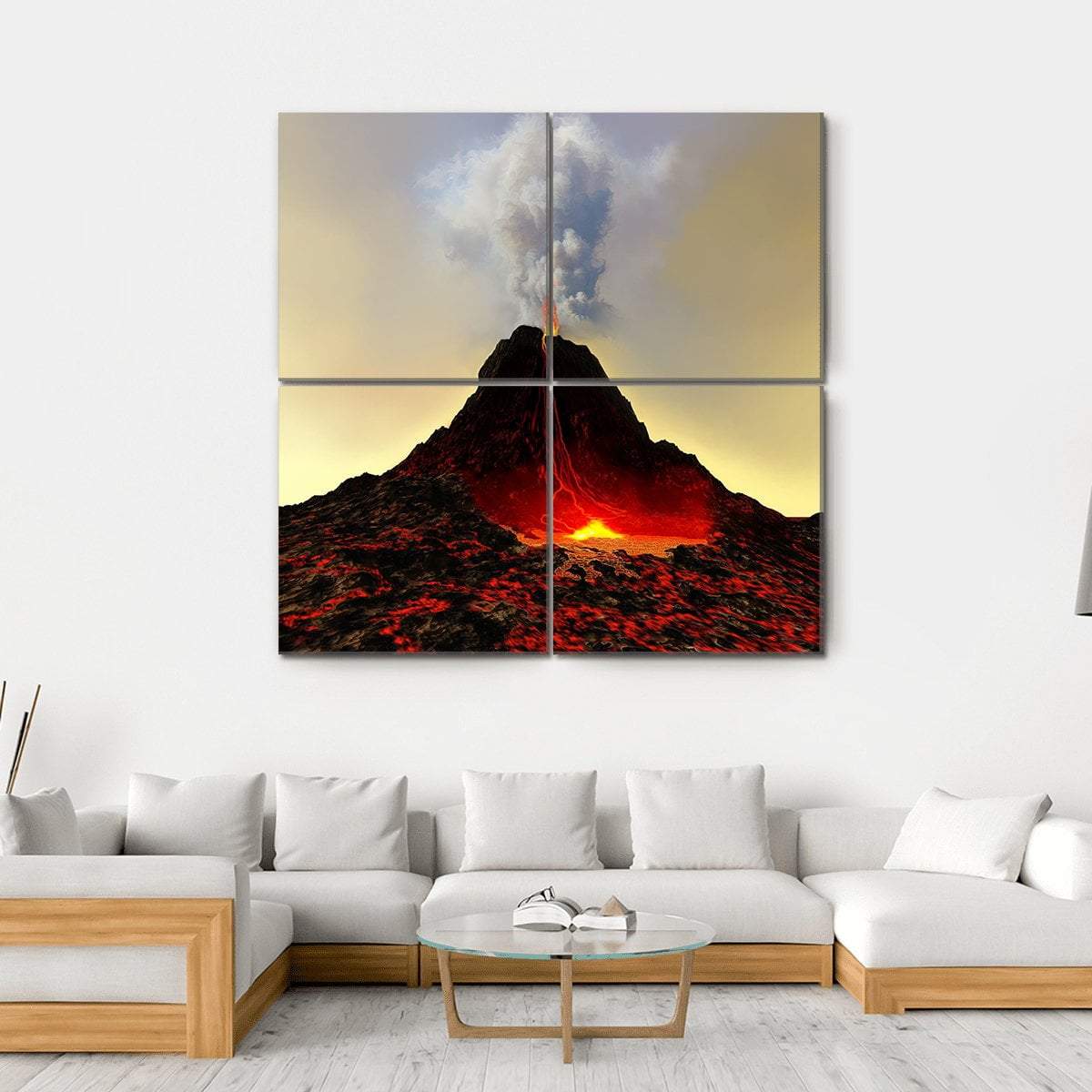 Active Volcano Spews Out Hot Red Lava Canvas Wall Art-4 Square-Gallery Wrap-17" x 17"-Tiaracle