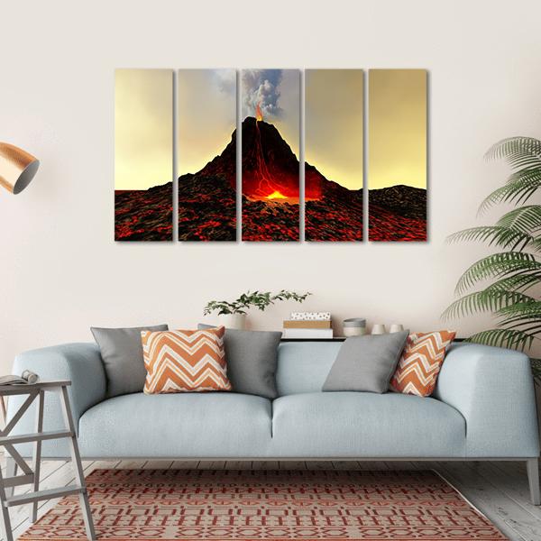 Active Volcano Spews Out Hot Red Lava Canvas Wall Art-5 Horizontal-Gallery Wrap-22" x 12"-Tiaracle