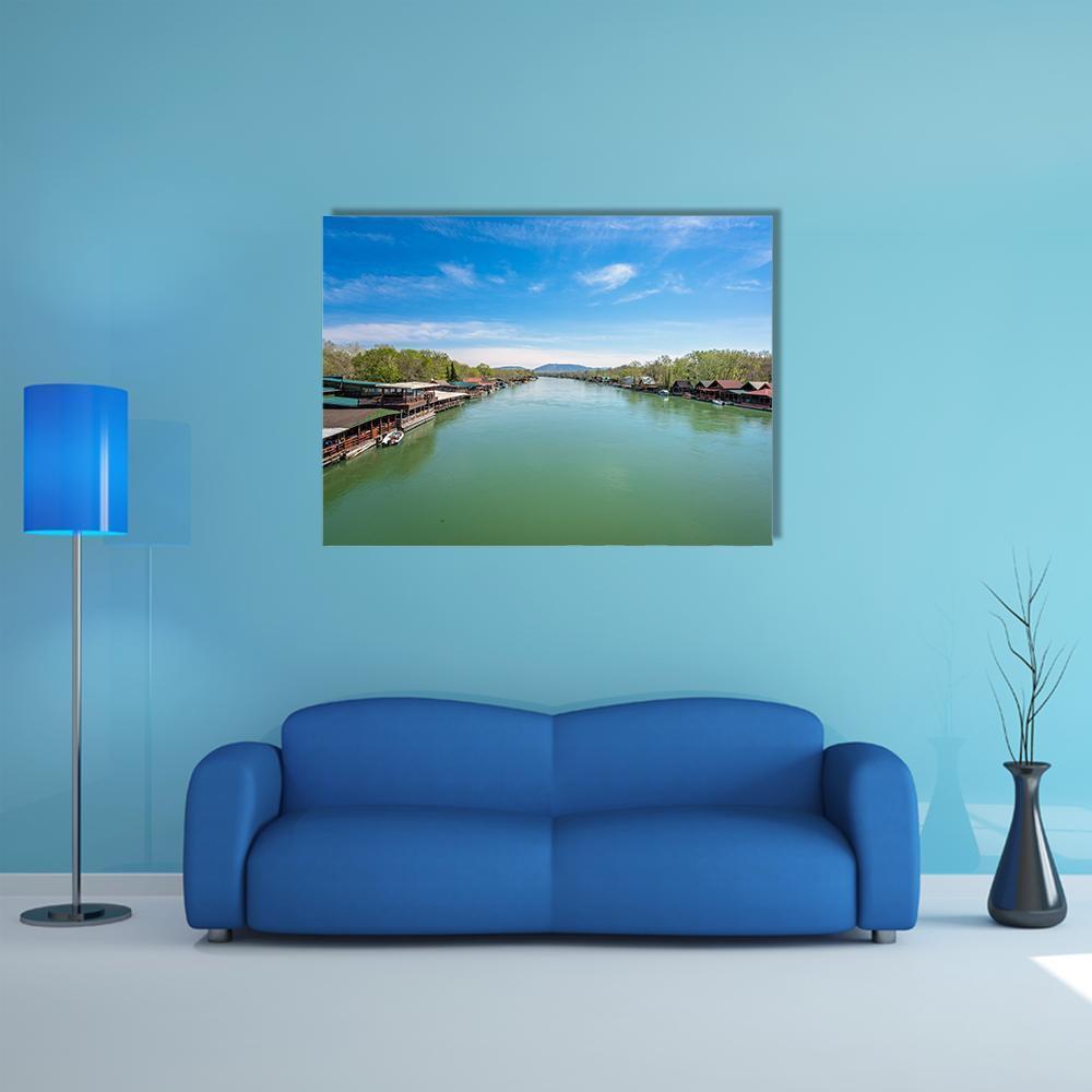 Ada Bojana River Canvas Wall Art in green and blue, single panel hung on a wall