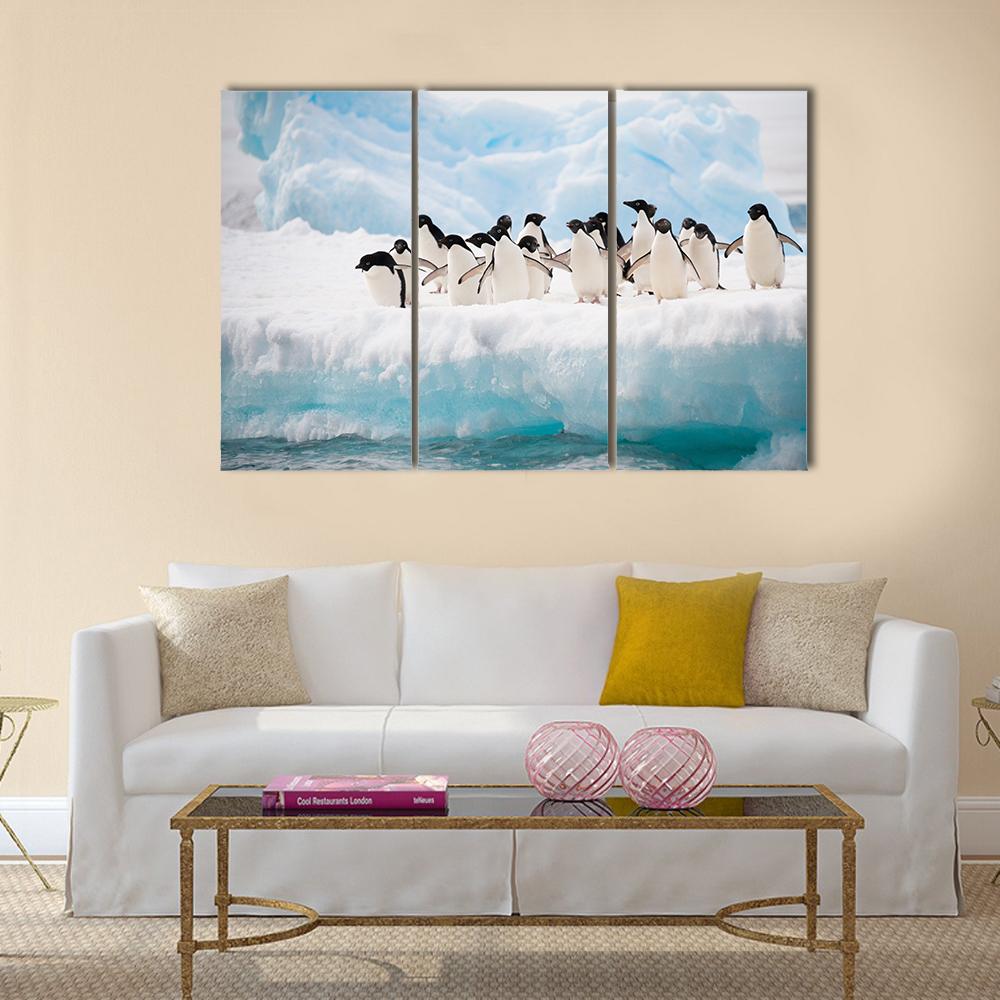 Penguins On Iceberg Antarctica Canvas Wall Art-3 Horizontal-Gallery Wrap-25" x 16"-Tiaracle
