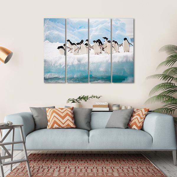 Penguins On Iceberg Antarctica Canvas Wall Art-4 Horizontal-Gallery Wrap-34" x 24"-Tiaracle