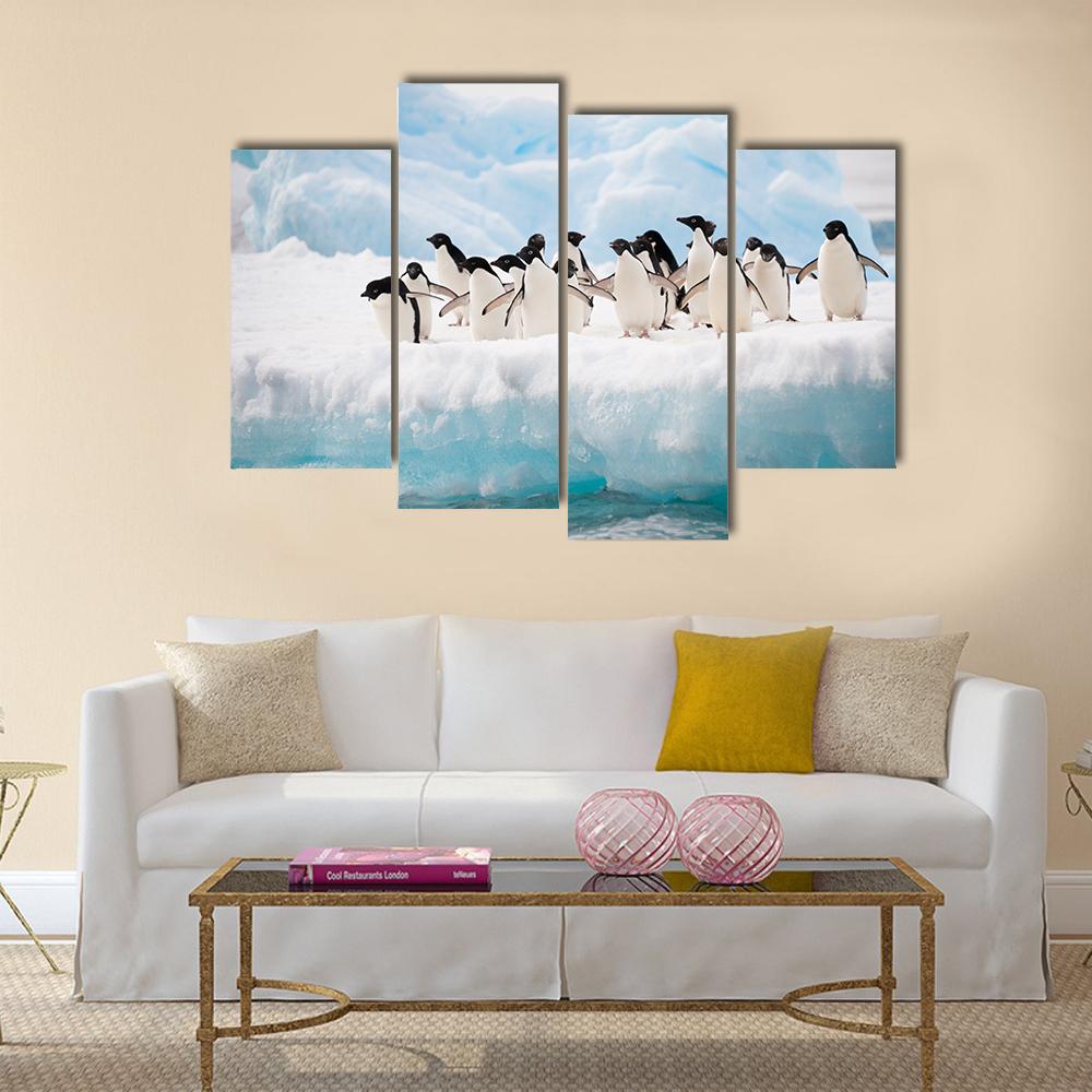 Penguins On Iceberg Antarctica Canvas Wall Art-4 Pop-Gallery Wrap-34" x 20"-Tiaracle