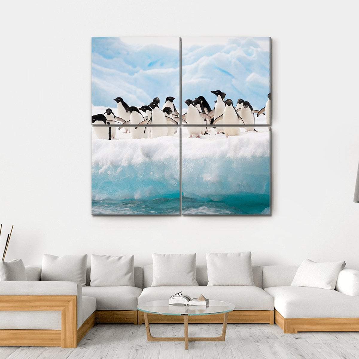 Penguins On Iceberg Antarctica Canvas Wall Art-4 Square-Gallery Wrap-17" x 17"-Tiaracle