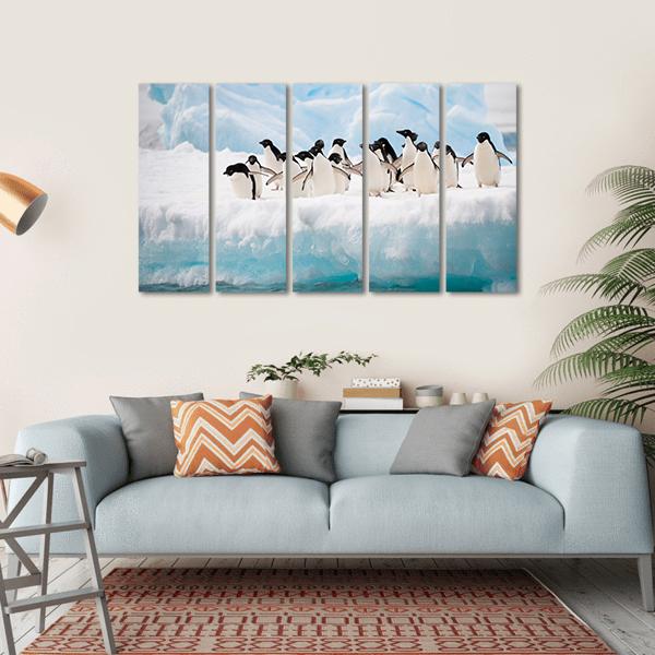 Penguins On Iceberg Antarctica Canvas Wall Art-5 Horizontal-Gallery Wrap-22" x 12"-Tiaracle