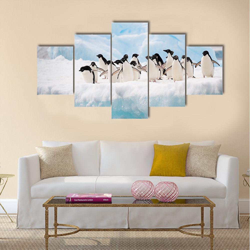Penguins On Iceberg Antarctica Canvas Wall Art-5 Star-Gallery Wrap-42" x 21"-Tiaracle
