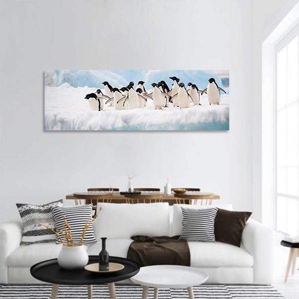 Penguins On Iceberg Antarctica Panoramic Canvas Wall Art-1 Piece-36" x 12"-Tiaracle