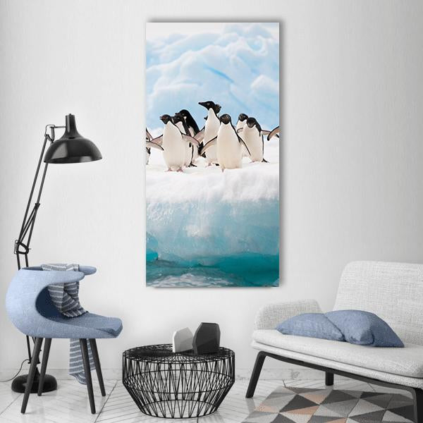 Penguins On Iceberg Antarctica Vertical Canvas Wall Art-1 Vertical-Gallery Wrap-12" x 24"-Tiaracle