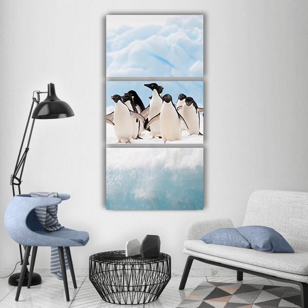 Penguins On Iceberg Antarctica Vertical Canvas Wall Art-3 Vertical-Gallery Wrap-12" x 25"-Tiaracle