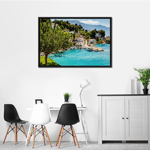 Adriatic Bay Village Canvas Wall Art-1 Piece-Floating Frame-24" x 16"-Tiaracle