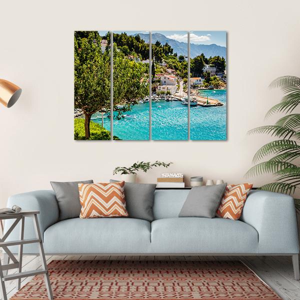 Adriatic Bay Village Canvas Wall Art-4 Horizontal-Gallery Wrap-34" x 24"-Tiaracle