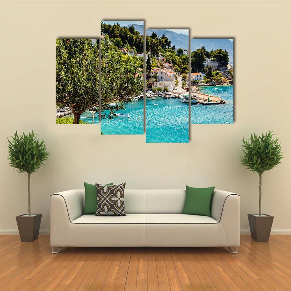 Adriatic Bay Village Canvas Wall Art-4 Pop-Gallery Wrap-50&quot; x 32&quot;-Tiaracle