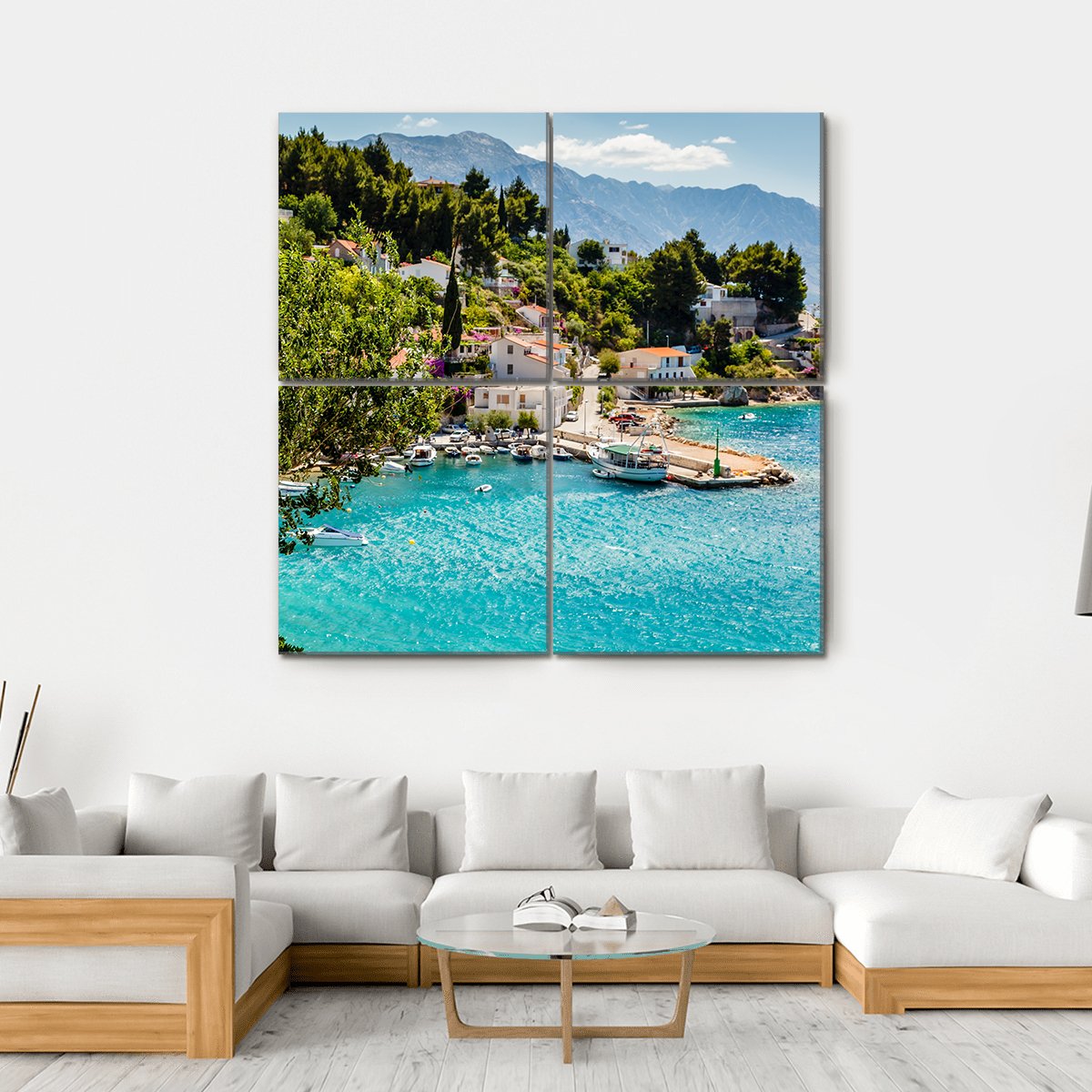 Adriatic Bay Village Canvas Wall Art-4 Square-Gallery Wrap-17" x 17"-Tiaracle