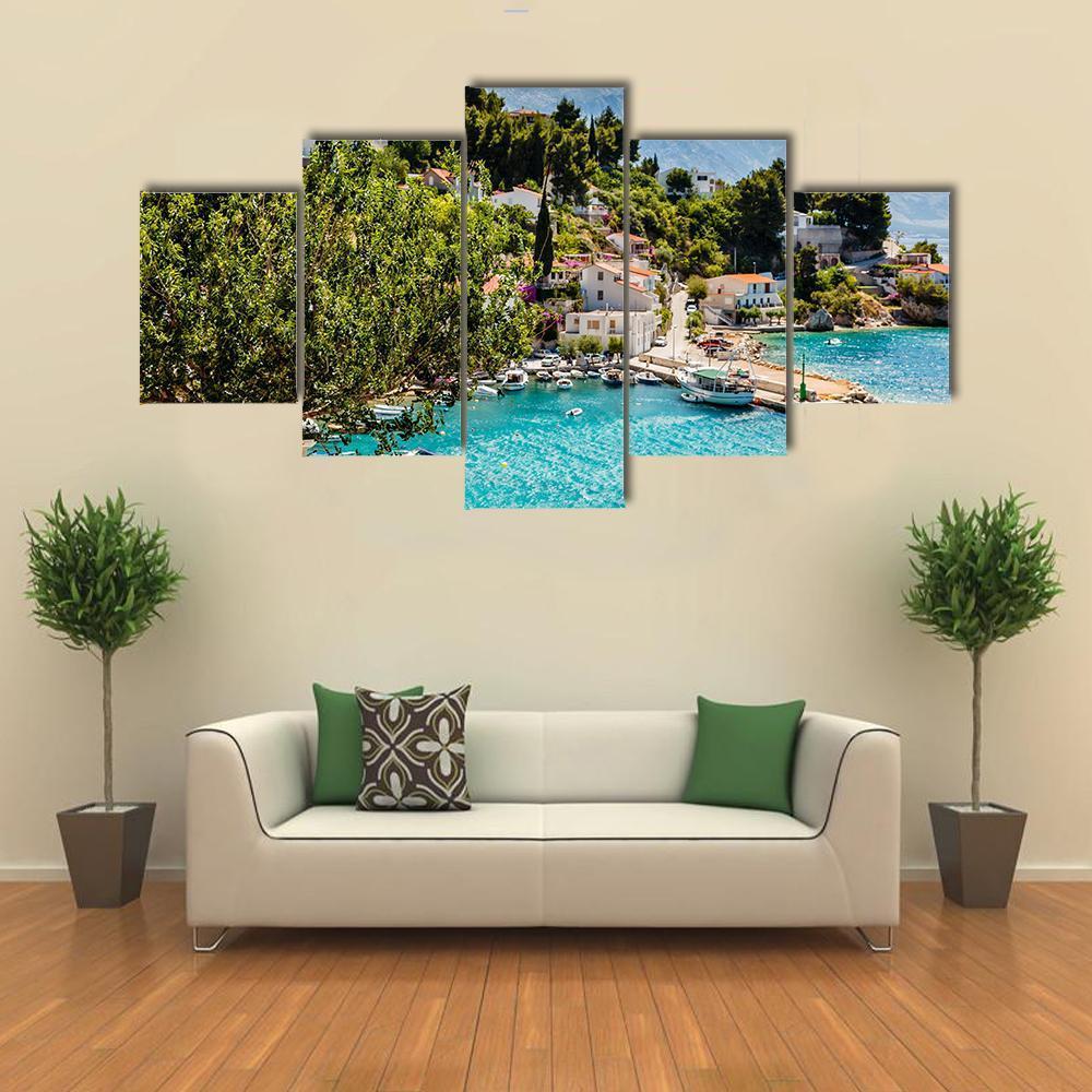 Adriatic Bay Village Canvas Wall Art-5 Star-Gallery Wrap-62&quot; x 32&quot;-Tiaracle
