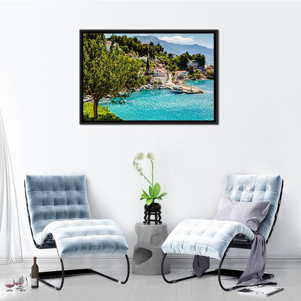 Adriatic Bay Village Canvas Wall Art-3 Horizontal-Gallery Wrap-25" x 16"-Tiaracle