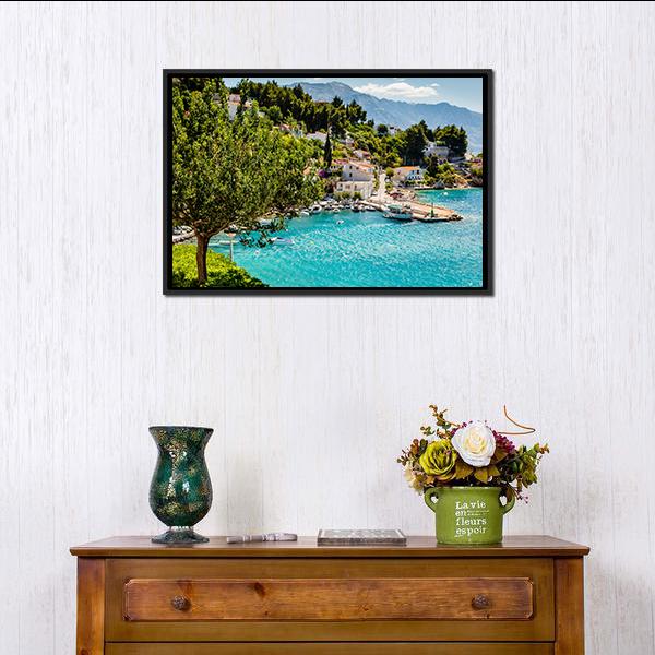 Adriatic Bay Village Canvas Wall Art-1 Piece-Floating Frame-24" x 16"-Tiaracle