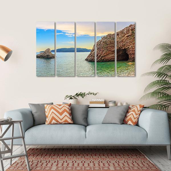 Adriatic Sea Coastline Budva City Canvas Wall Art-5 Horizontal-Gallery Wrap-22" x 12"-Tiaracle