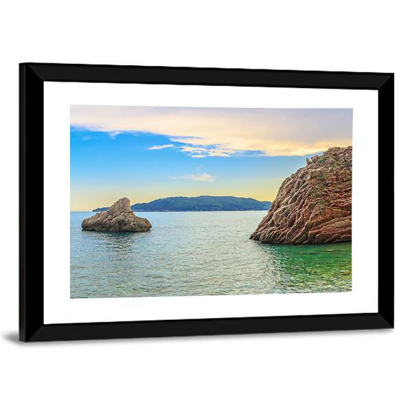 Adriatic Sea Coastline Budva city Panoramic Canvas Wall Art-1 Piece-36" x 12"-Tiaracle
