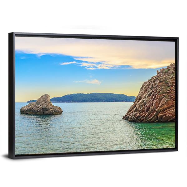 Adriatic Sea Coastline Budva city Panoramic Canvas Wall Art-1 Piece-36" x 12"-Tiaracle