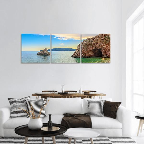 Adriatic Sea Coastline Budva city Panoramic Canvas Wall Art-3 Piece-25" x 08"-Tiaracle