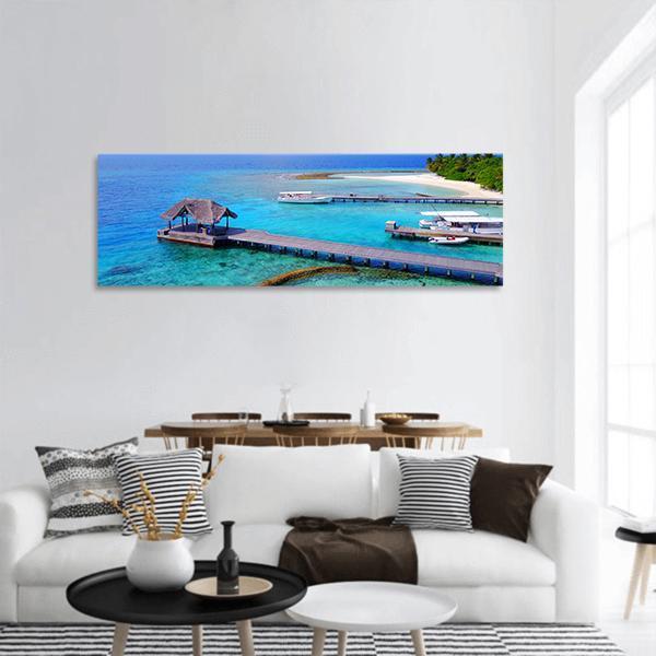 Drone View Of Maldives Panoramic Canvas Wall Art-3 Piece-25" x 08"-Tiaracle