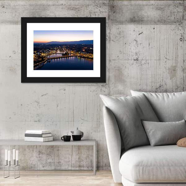 Aerial Night View Of Geneva Canvas Wall Art-3 Horizontal-Gallery Wrap-25" x 16"-Tiaracle