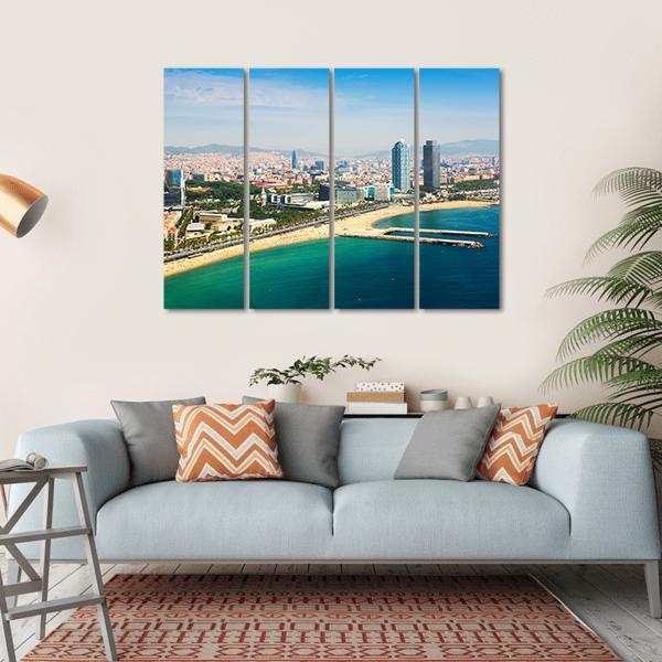 Aerial View Of Barcelona Canvas Wall Art-4 Horizontal-Gallery Wrap-34" x 24"-Tiaracle