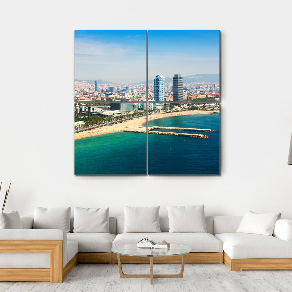 Aerial View Of Barcelona Canvas Wall Art-4 Square-Gallery Wrap-17" x 17"-Tiaracle