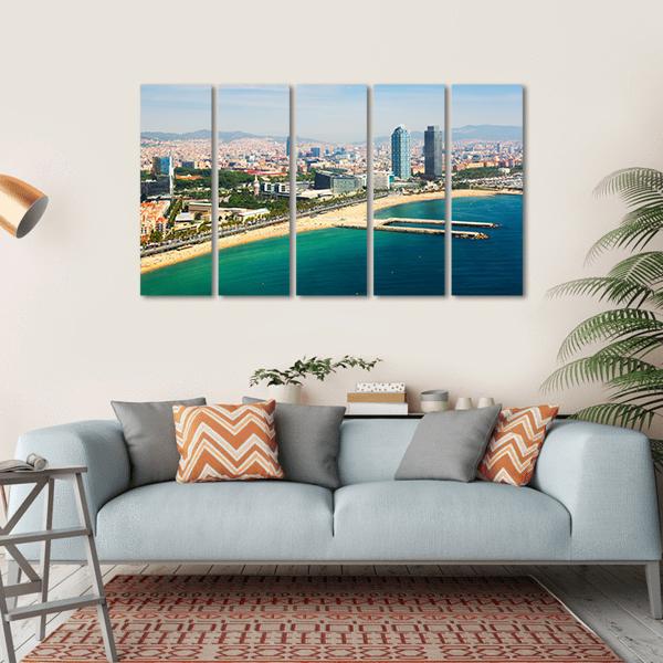 Aerial View Of Barcelona Canvas Wall Art-5 Horizontal-Gallery Wrap-22" x 12"-Tiaracle