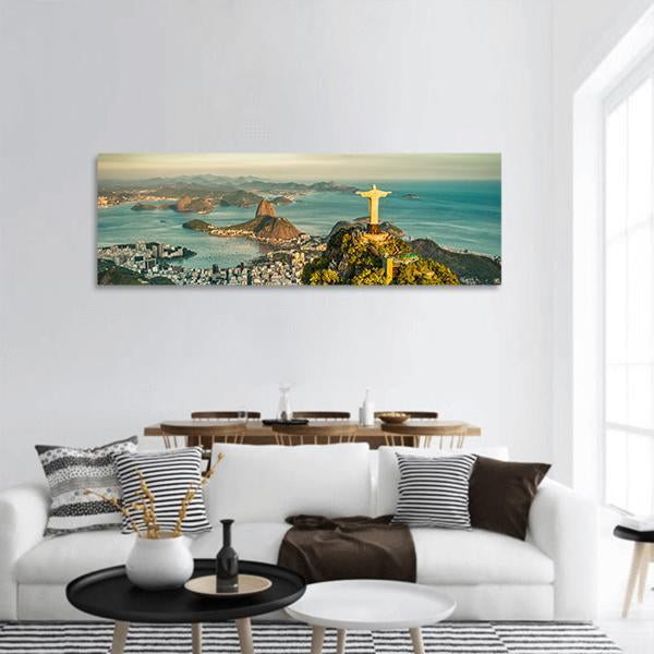 Christ & Botafogo Bay Panoramic Canvas Wall Art-3 Piece-25" x 08"-Tiaracle