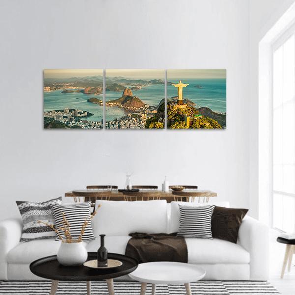 Christ &amp; Botafogo Bay Panoramic Canvas Wall Art-3 Piece-25" x 08"-Tiaracle