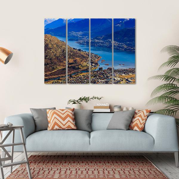 Aerial View Of Frankton And Lake Wakatipu Mountain Canvas Wall Art-4 Horizontal-Gallery Wrap-34" x 24"-Tiaracle
