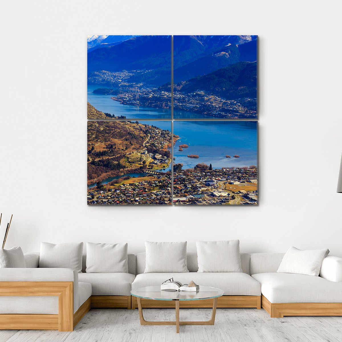Aerial View Of Frankton And Lake Wakatipu Mountain Canvas Wall Art-4 Square-Gallery Wrap-17" x 17"-Tiaracle