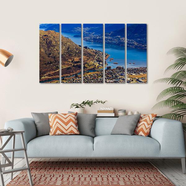 Aerial View Of Frankton And Lake Wakatipu Mountain Canvas Wall Art-5 Horizontal-Gallery Wrap-22" x 12"-Tiaracle