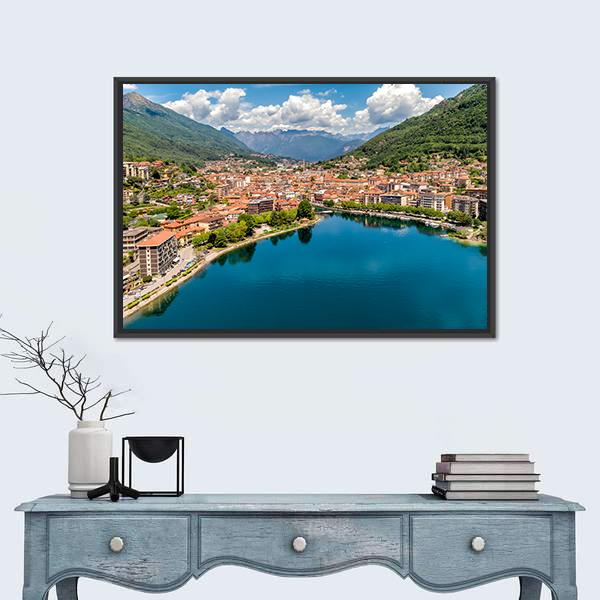 Aerial View Of Omegna Canvas Wall Art-1 Piece-Floating Frame-24" x 16"-Tiaracle