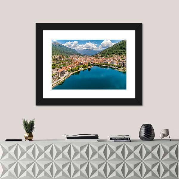 Aerial View Of Omegna Canvas Wall Art-1 Piece-Framed Print-20" x 16"-Tiaracle