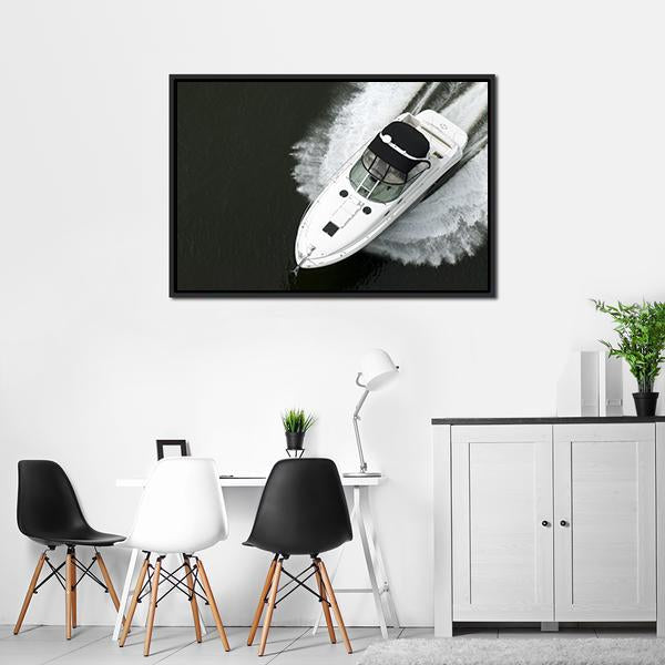 Aerial View Of Speedboat Canvas Wall Art-5 Horizontal-Gallery Wrap-22" x 12"-Tiaracle