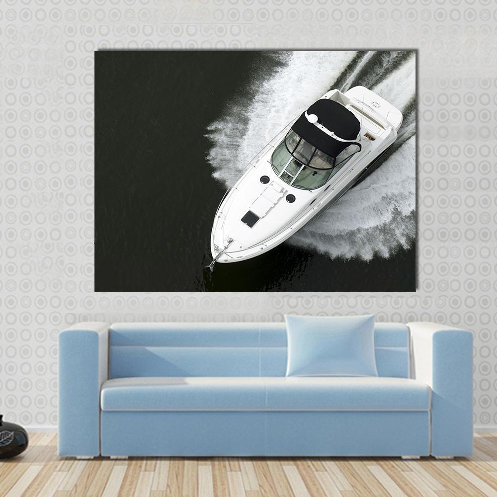 Aerial View Of Speedboat Canvas Wall Art-1 Piece-Gallery Wrap-36" x 24"-Tiaracle